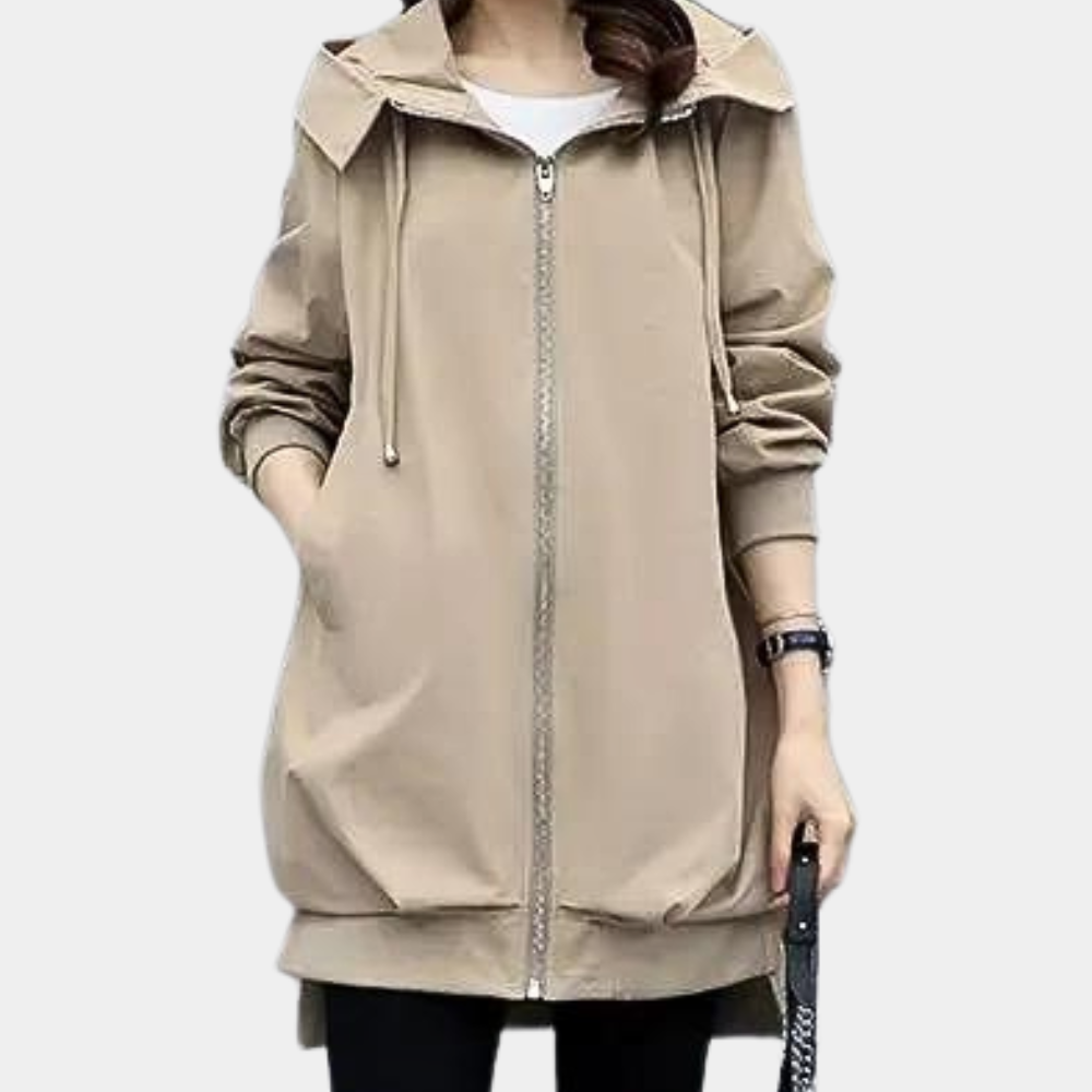 Clementine Hooded Longline Jacket with Zip Front