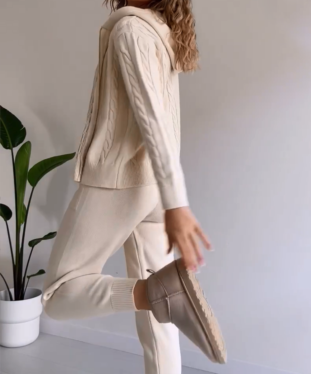 Dagny Cable-Knit Set with Zip Jacket and Tapered Pants