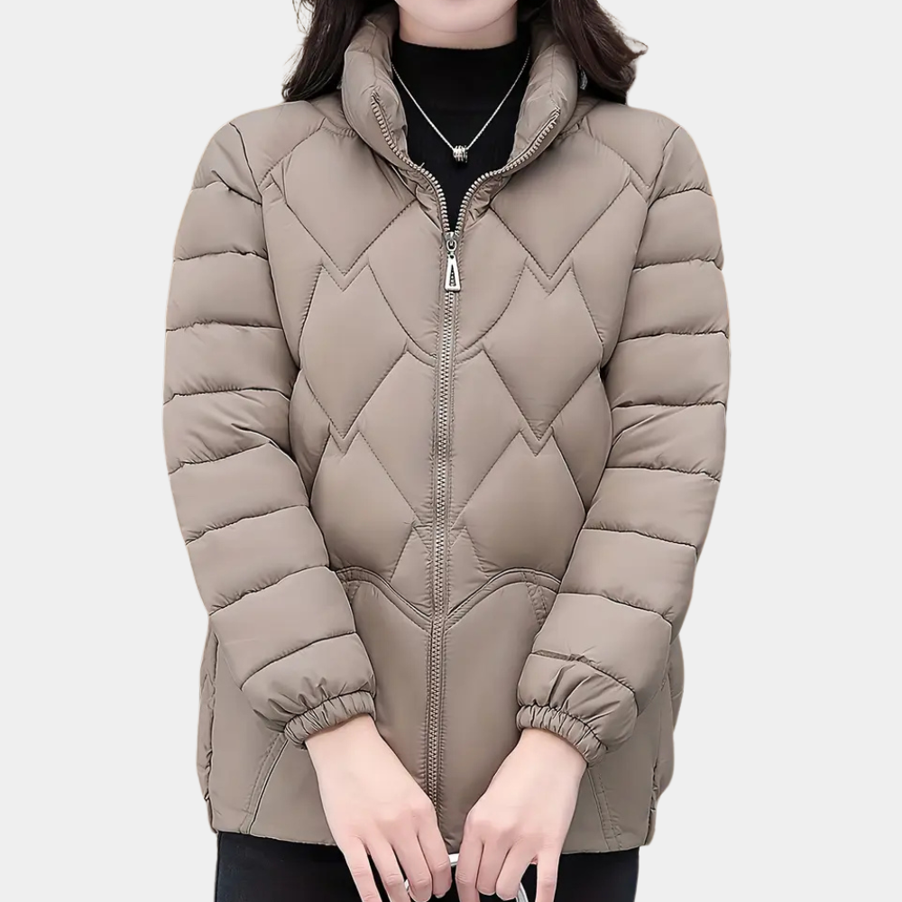 Deandra Quilted Puffer Jacket with Stand Collar - Camel