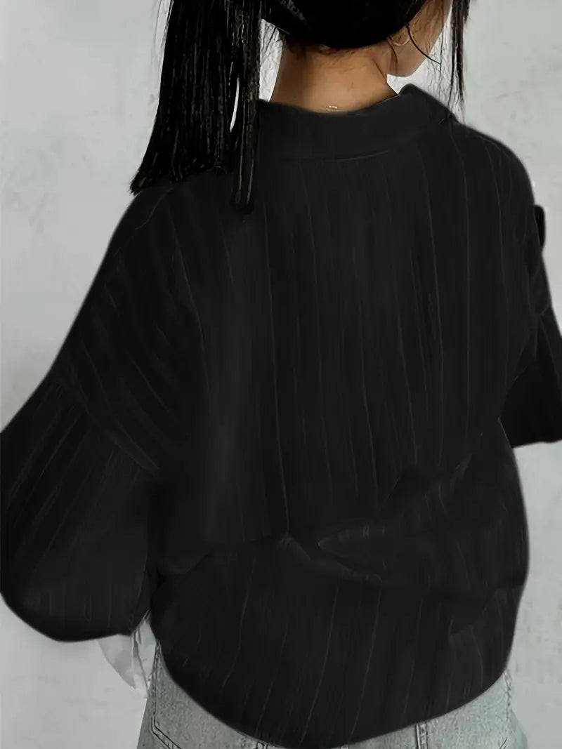 Delilah Striped Satin Blouse with Button Front