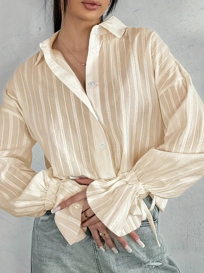 Delilah Striped Satin Blouse with Button Front