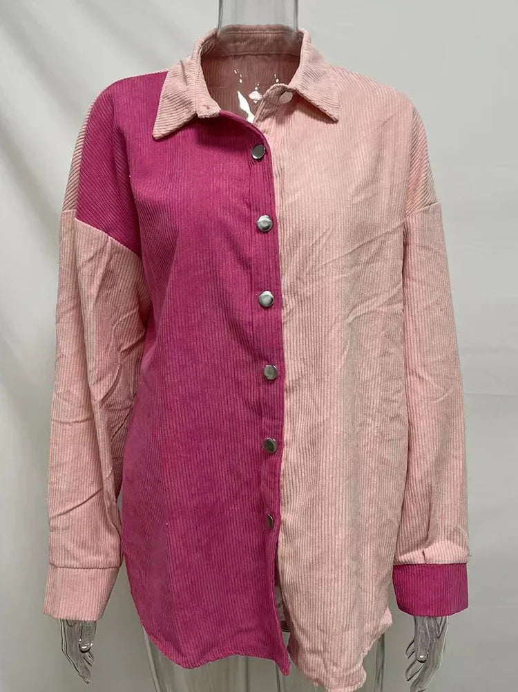 Edna Two-Tone Corduroy Blouse with Button Front