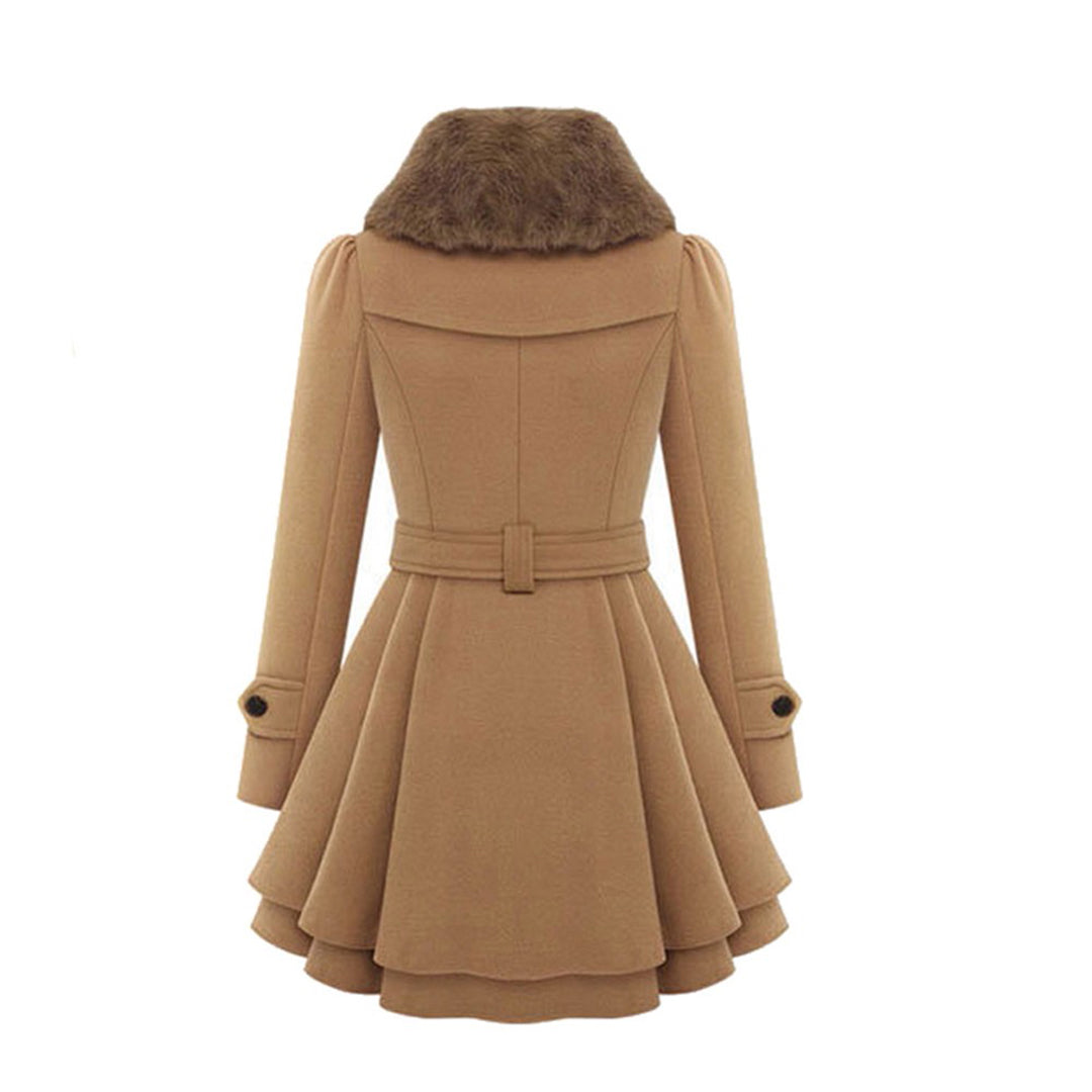 Eliza Double-Breasted Coat with Bow Belt and Flared Hem