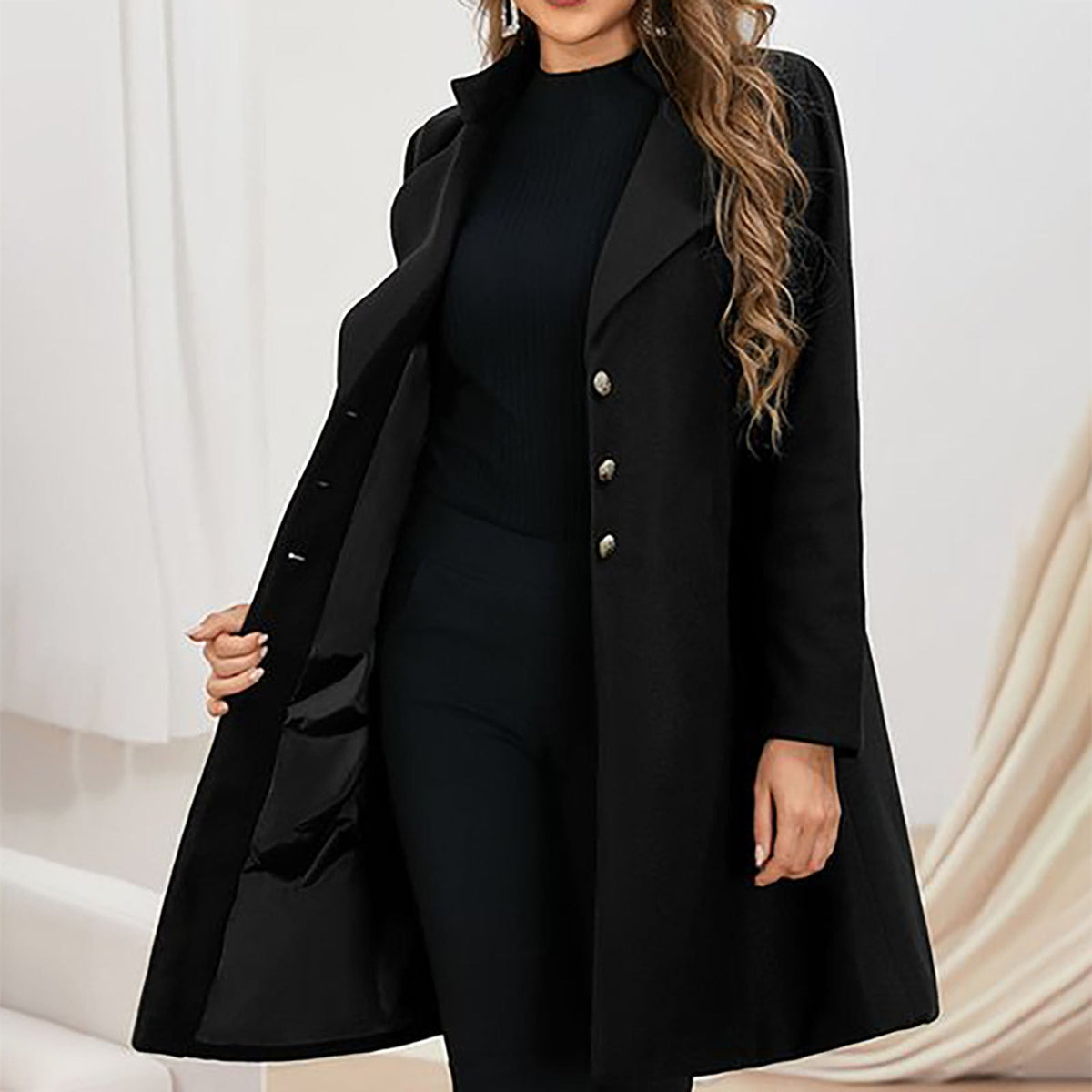 Elowen Tailored Coat with Lapels and Button Front