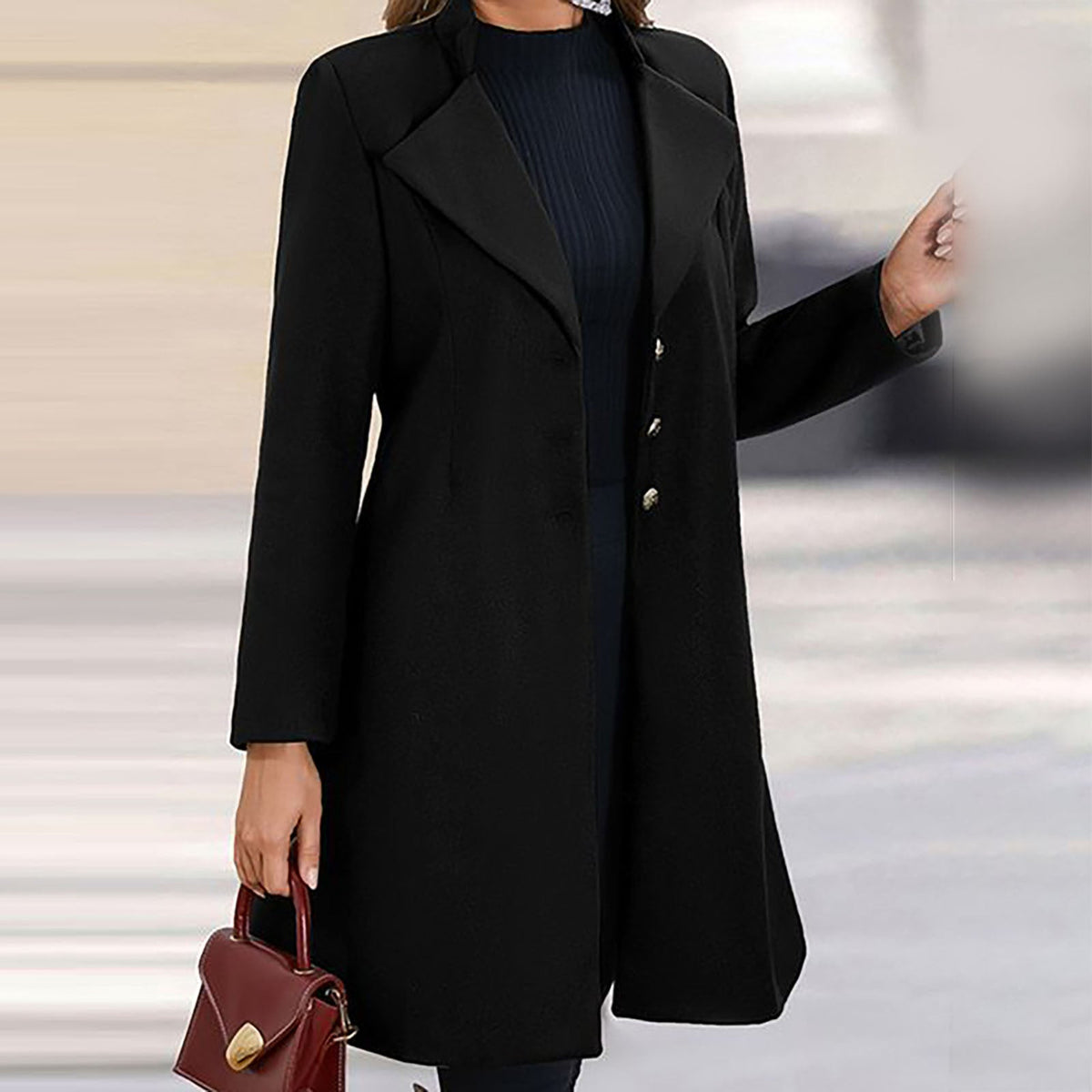 Elowen Tailored Coat with Lapels and Button Front