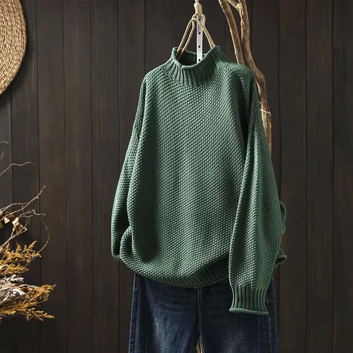 Emma Chunky Knit Sweater with High Turtleneck for Women - Green