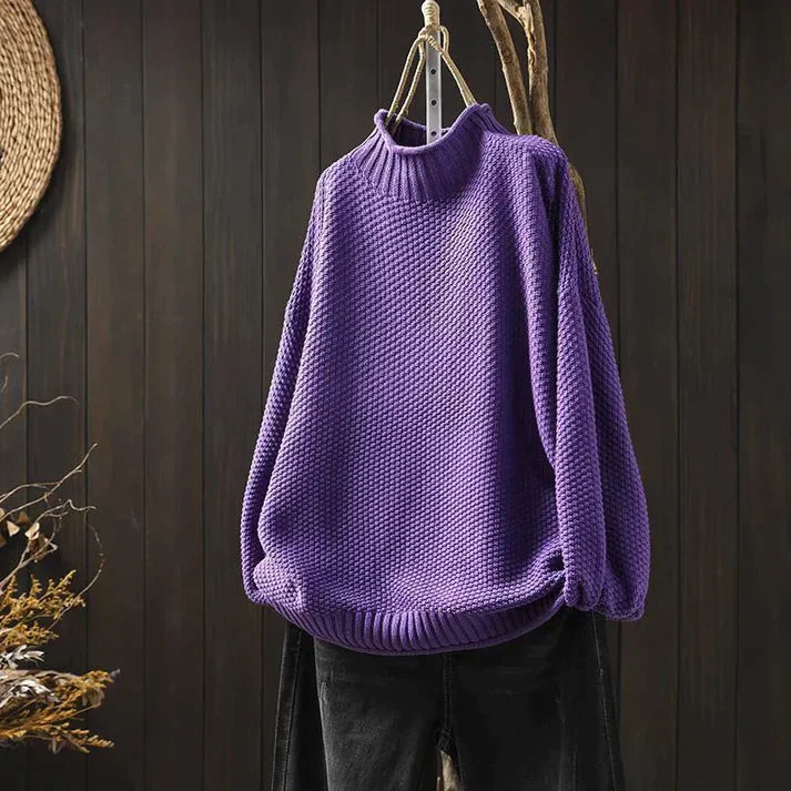 Emma Chunky Knit Sweater with High Turtleneck for Women - Purple