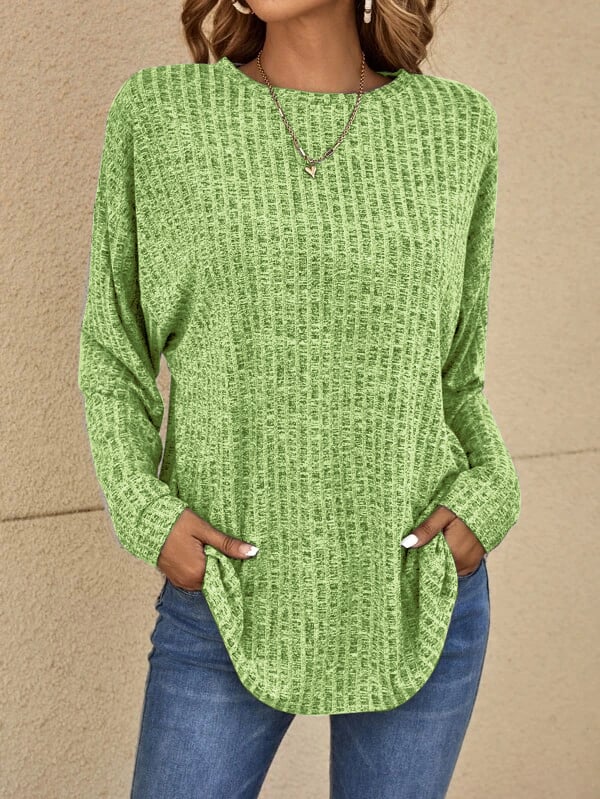 Everly Melange Ribbed Sweater with Crew Neck for Women - Green