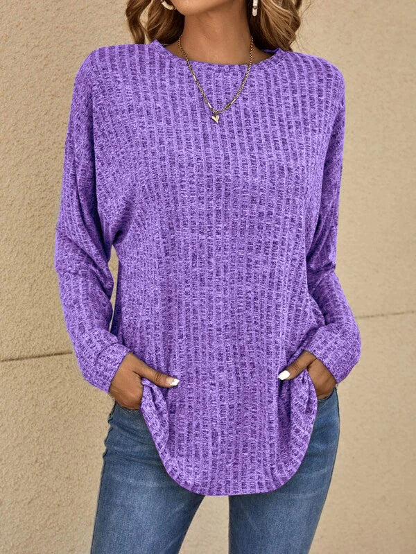 Everly Melange Ribbed Sweater with Crew Neck for Women - Purple