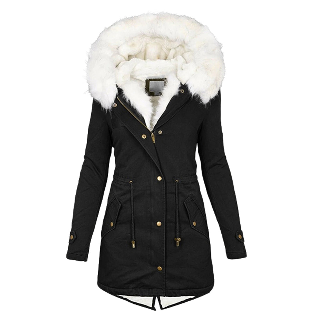 Freya Parka with Plush-Trim Hood and Drawstring Waist - Black