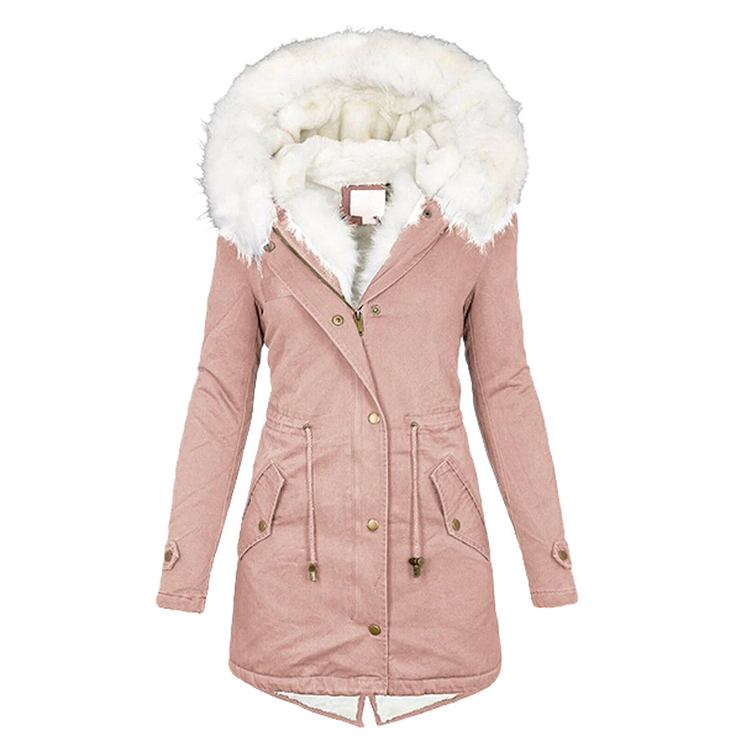 Freya Parka with Plush-Trim Hood and Drawstring Waist - Pink