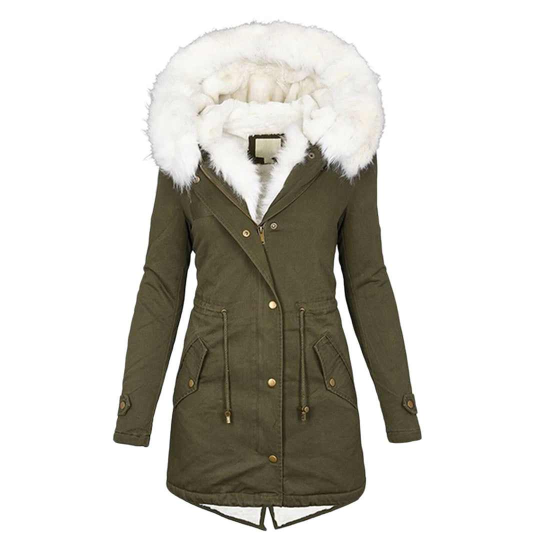 Freya Parka with Plush-Trim Hood and Drawstring Waist - Green