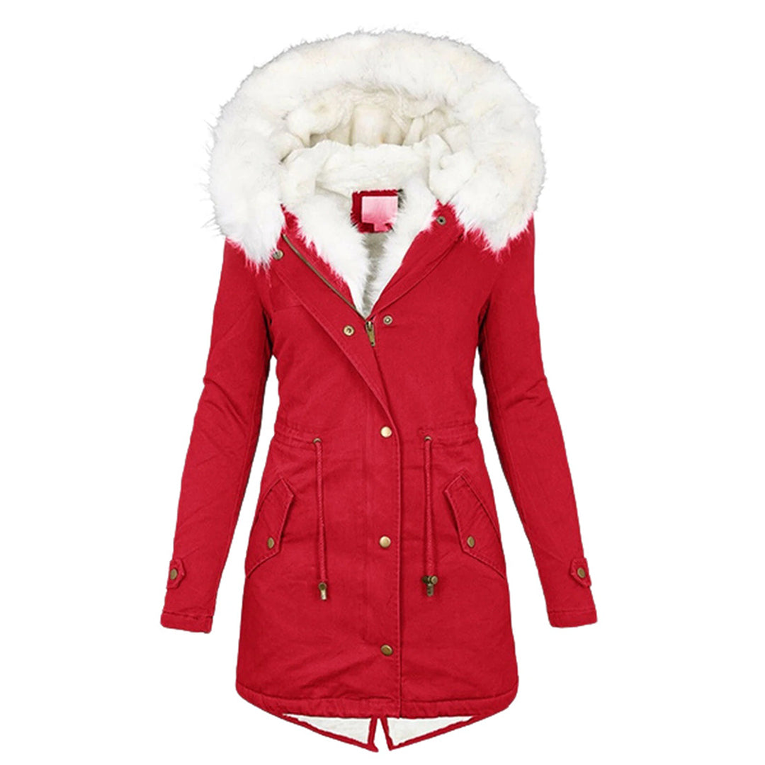 Freya Parka with Plush-Trim Hood and Drawstring Waist - Red