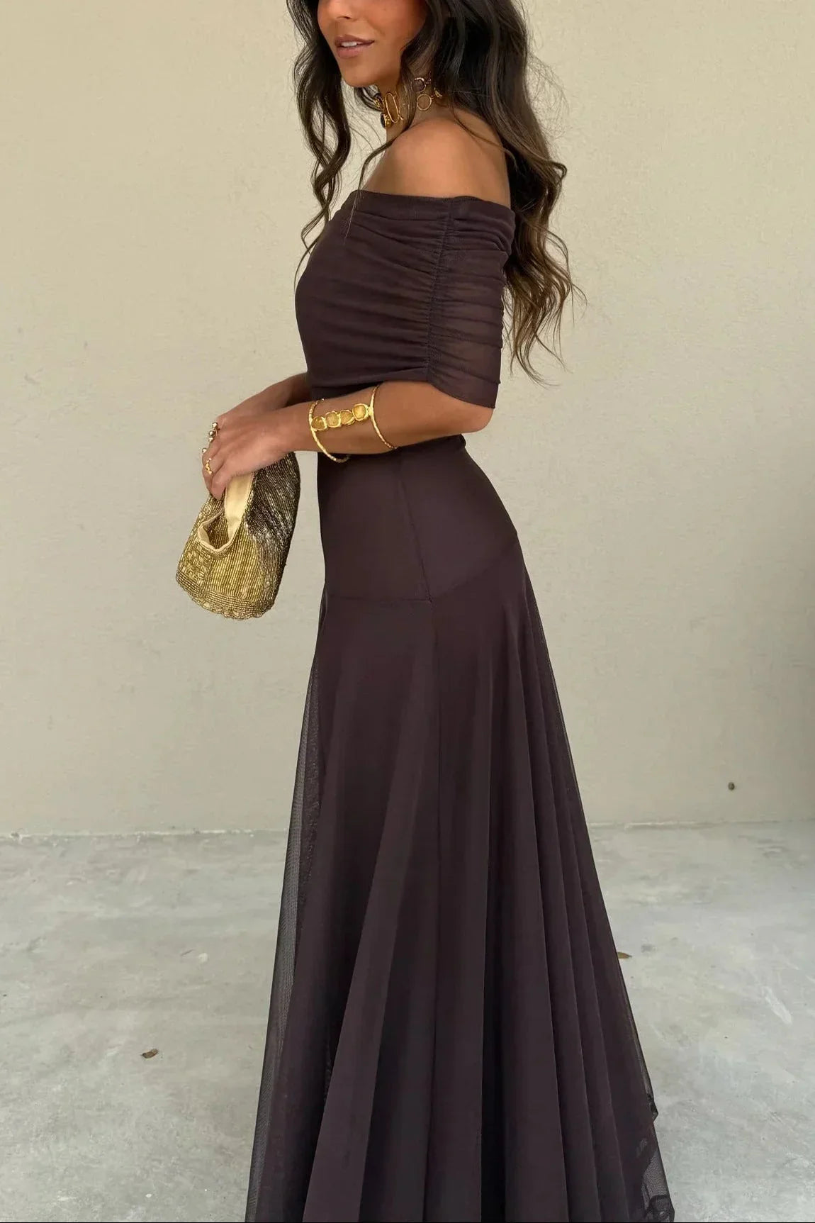 Greta Draped Maxi Dress with One-Shoulder Cut