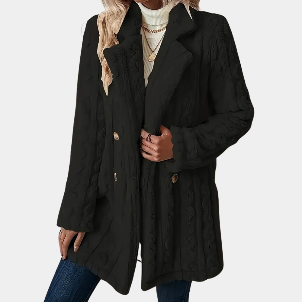 Haley Teddy Coat with Cable Texture for Women - Black