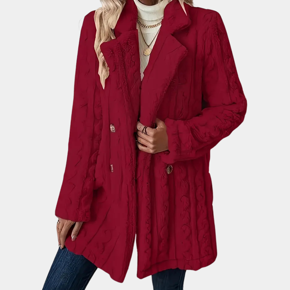 Haley Teddy Coat with Cable Texture for Women - Red