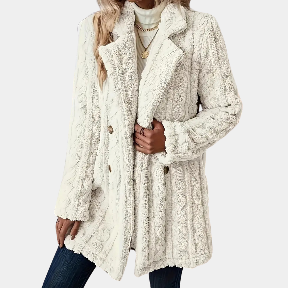 Haley Teddy Coat with Cable Texture for Women - White
