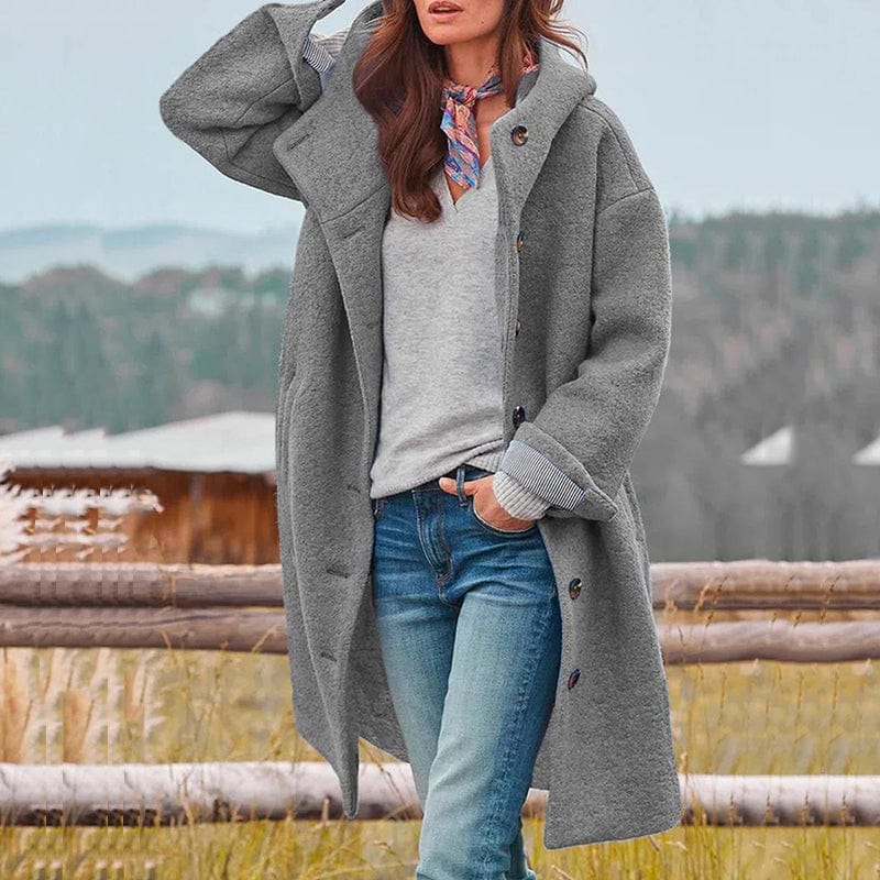 Heidi Teddy Longline Coat with Button Front for Women - Gray