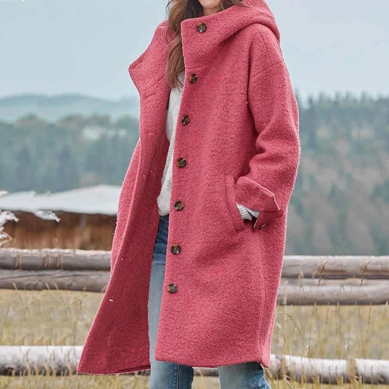 Heidi Teddy Longline Coat with Button Front for Women - Pink
