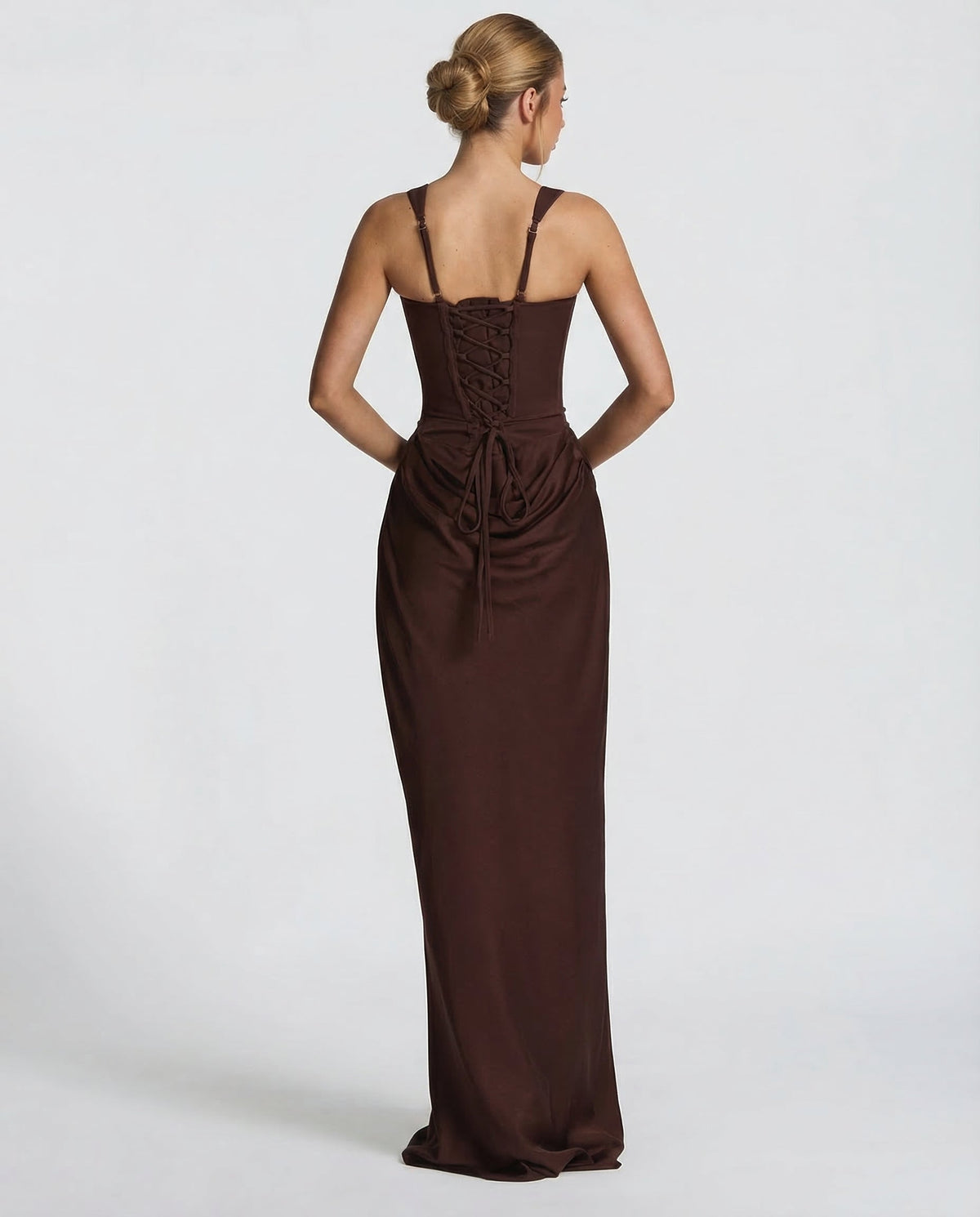 Helene Maxi Dress with Square Neckline and Draped Skirt