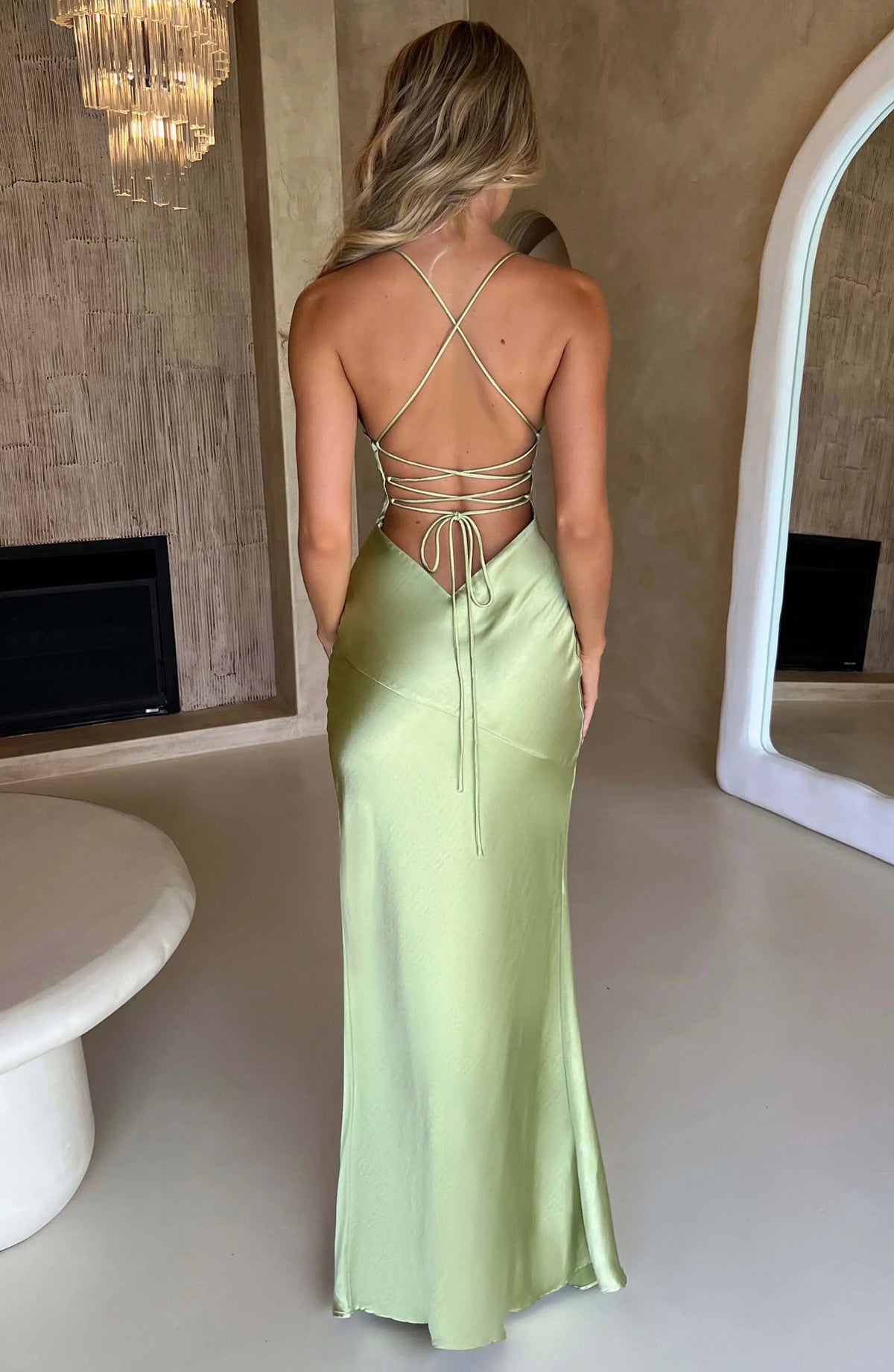 Isolde Satin Maxi Dress with Deep V-Neckline and Slim Straps