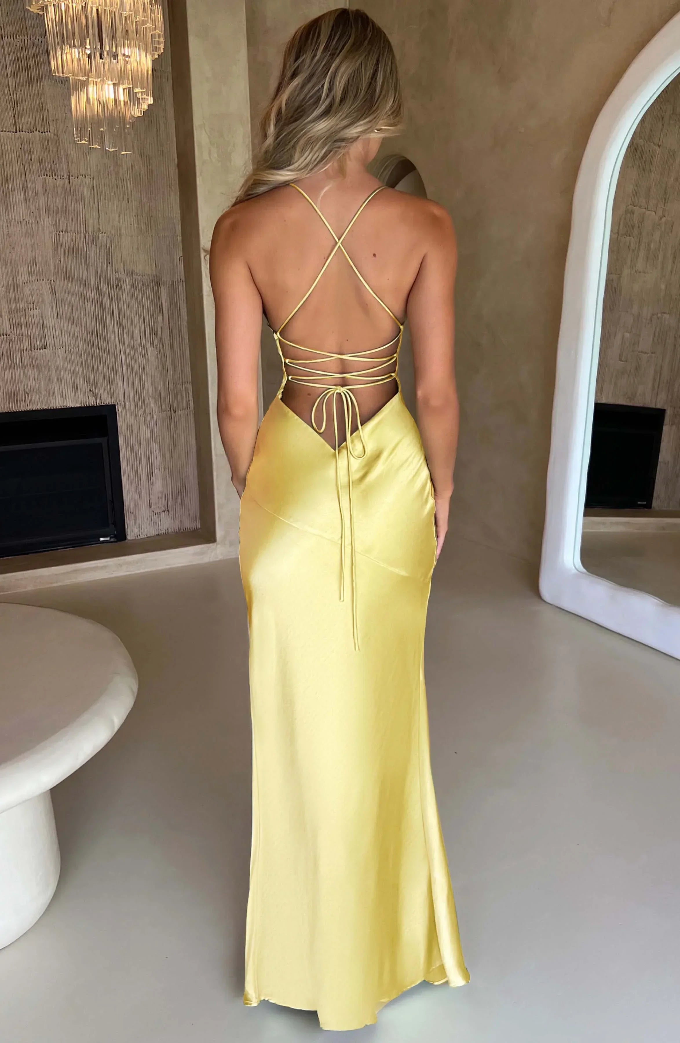 Isolde Satin Maxi Dress with Deep V-Neckline and Slim Straps