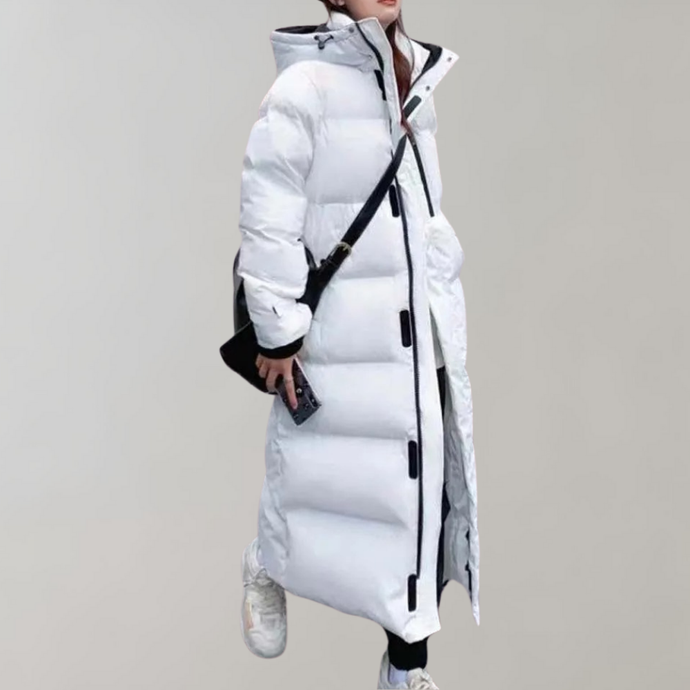 Jaana Longline Puffer Coat with Hood for Women - White