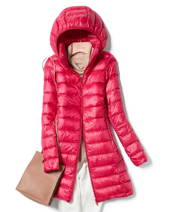 Jasmine Quilted Longline Jacket with Hood for Women