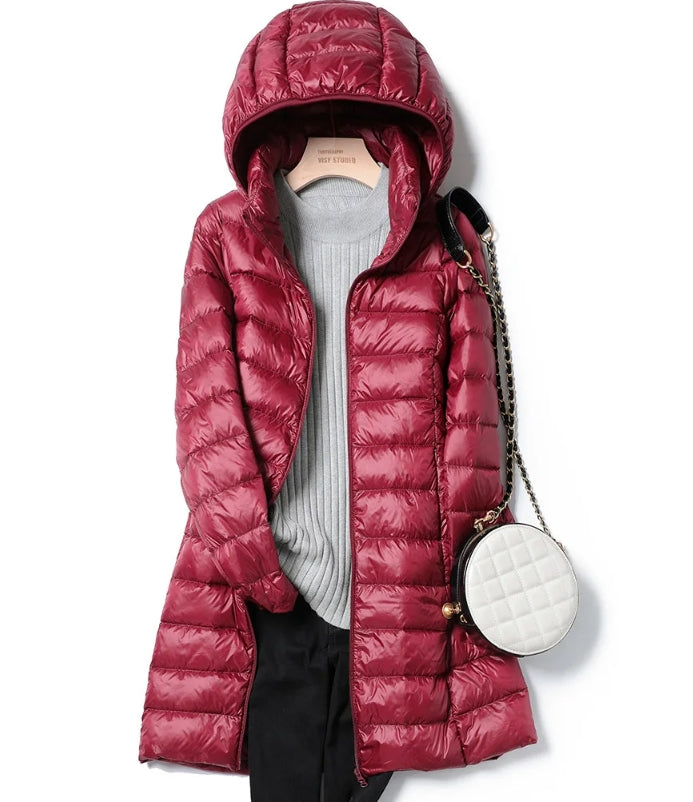 Jasmine Quilted Longline Jacket with Hood for Women