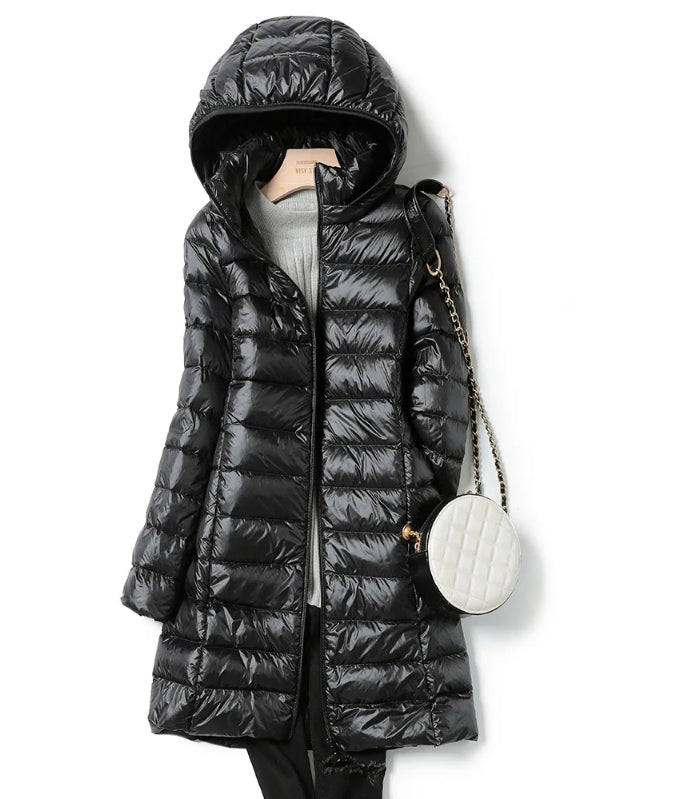 Jasmine Quilted Longline Jacket with Hood for Women