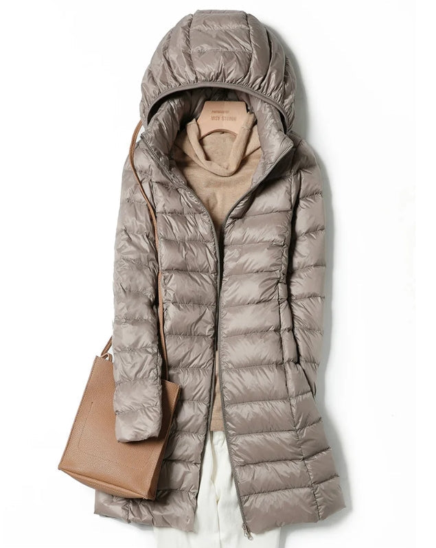 Jasmine Quilted Longline Jacket with Hood for Women