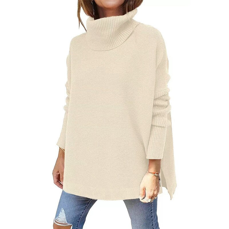 Jessica Oversized Sweater with High Turtleneck - Beige