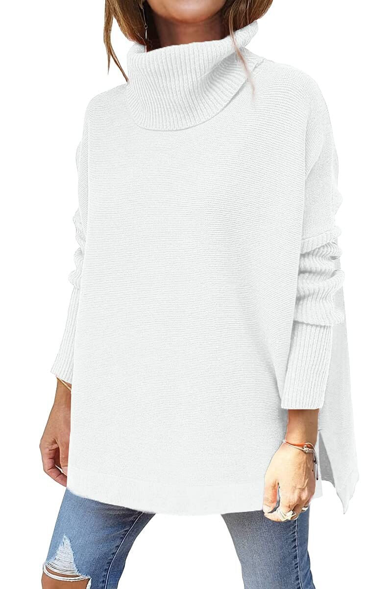 Jessica Oversized Sweater with High Turtleneck - White