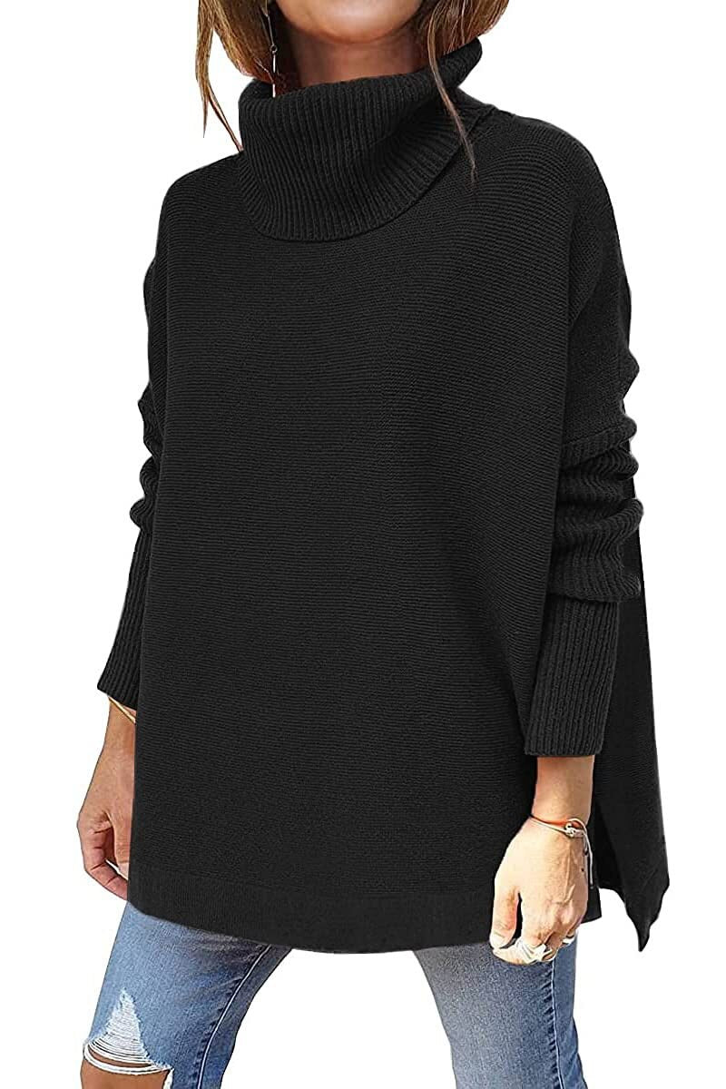 Jessica Oversized Sweater with High Turtleneck - Black