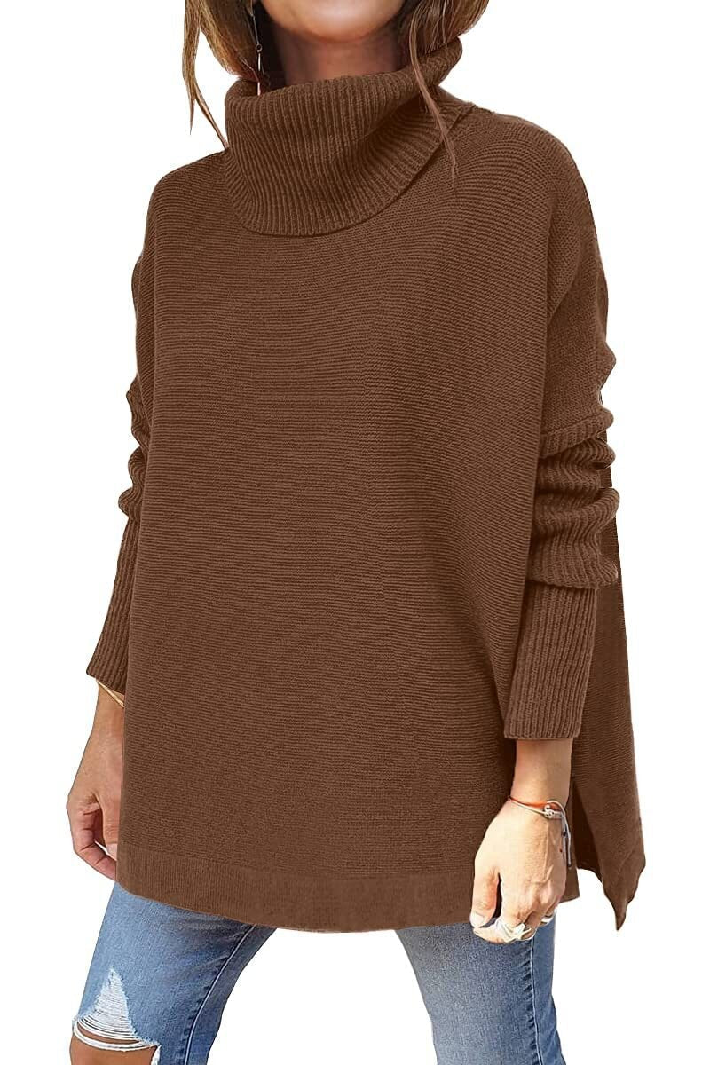 Jessica Oversized Sweater with High Turtleneck - Dark Brown