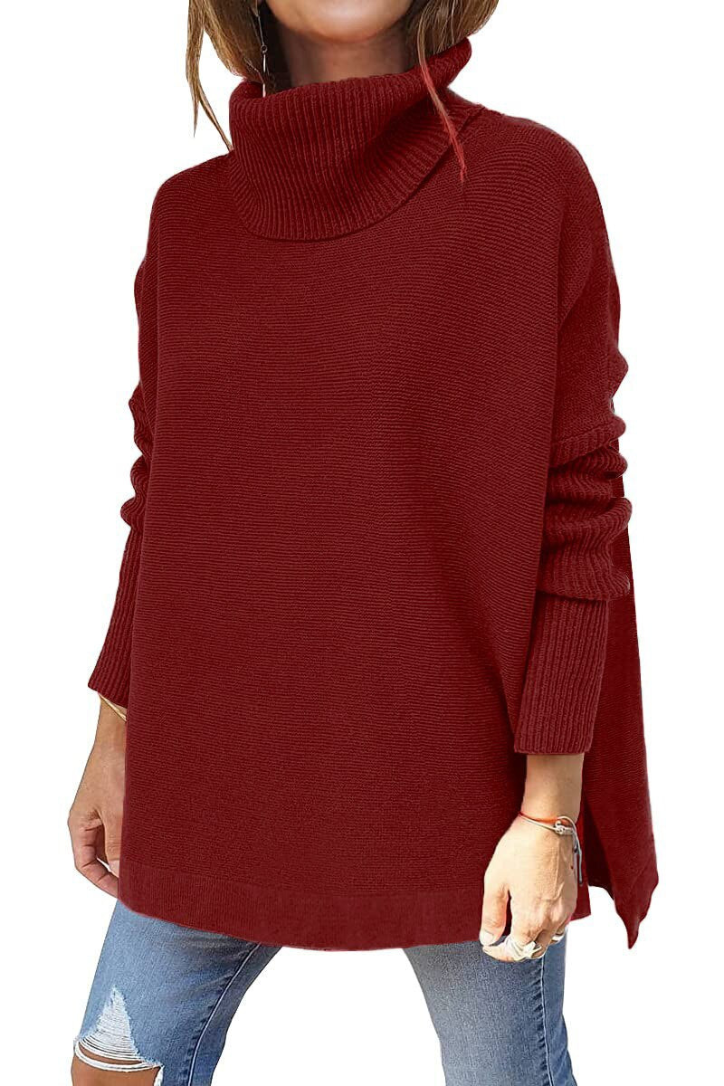 Jessica Oversized Sweater with High Turtleneck - Red