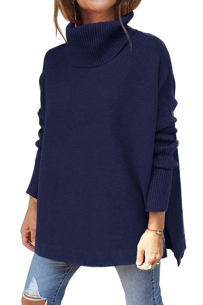 Jessica Oversized Sweater with High Turtleneck - Blue