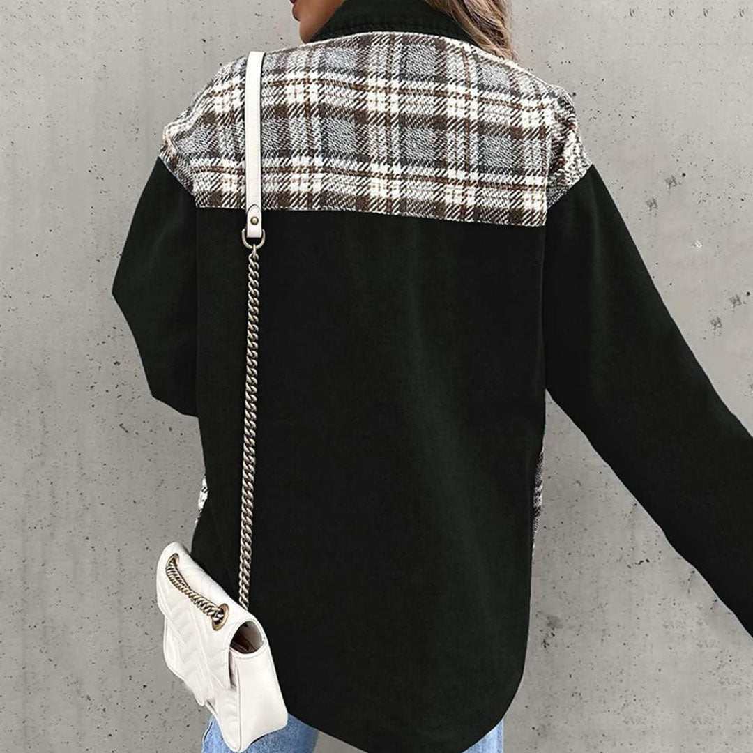 Kaia Plaid Contrast Jacket with Chest Pockets