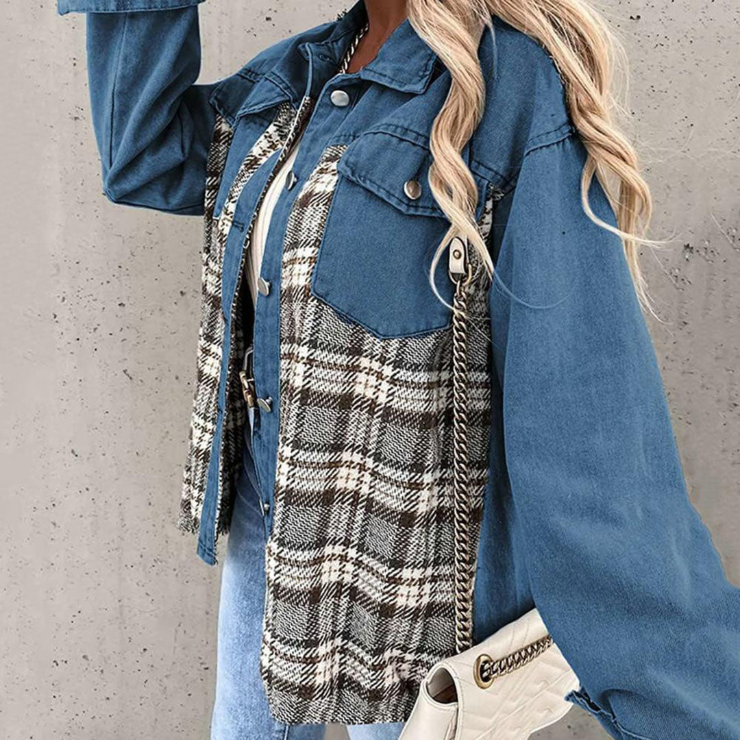 Kaia Plaid Contrast Jacket with Chest Pockets