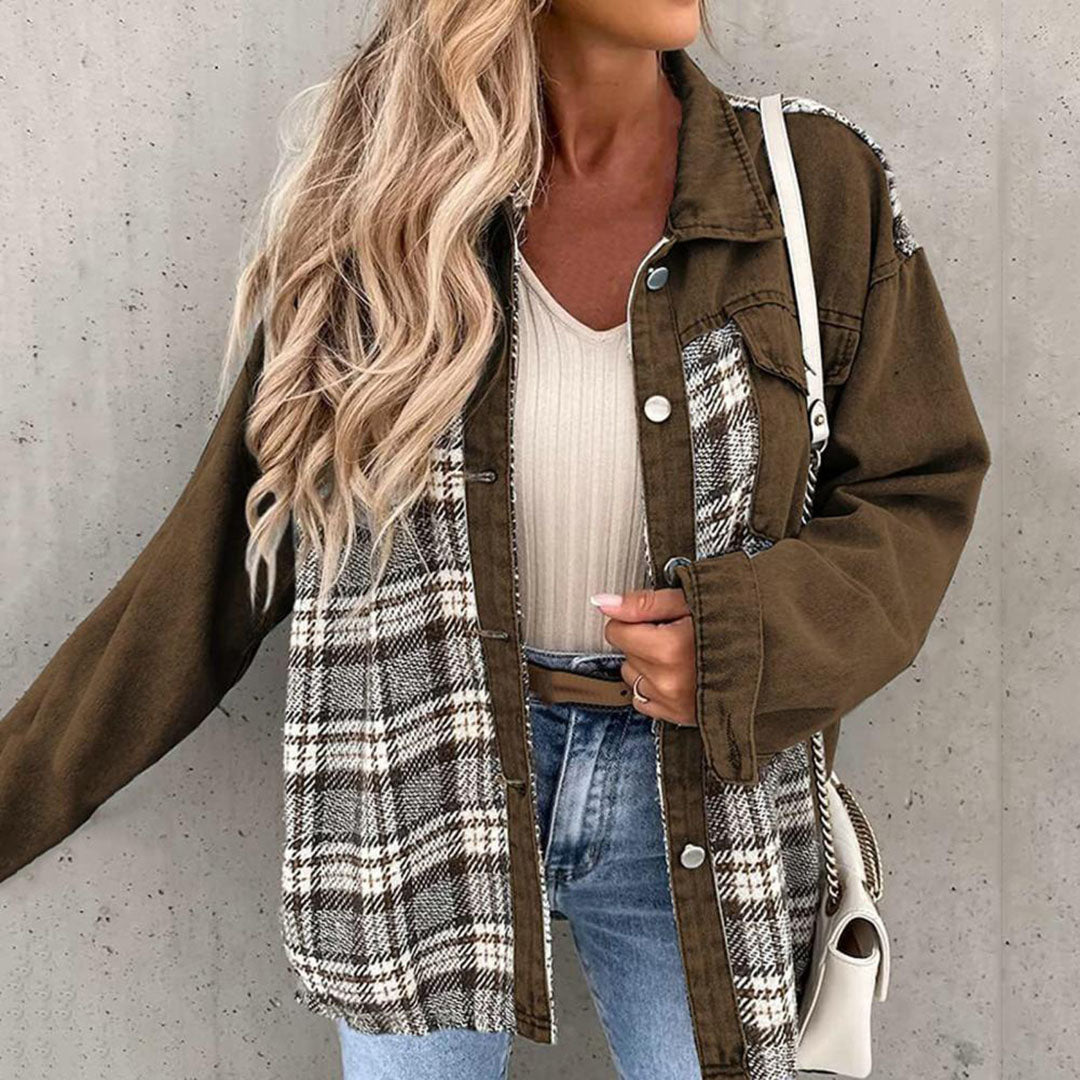 Kaia Plaid Contrast Jacket with Chest Pockets