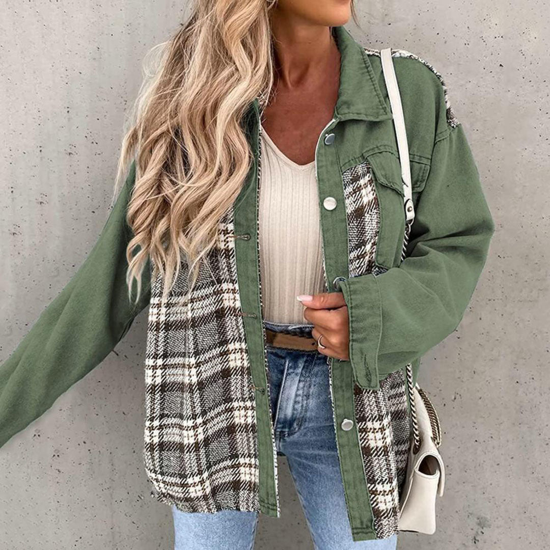 Kaia Plaid Contrast Jacket with Chest Pockets