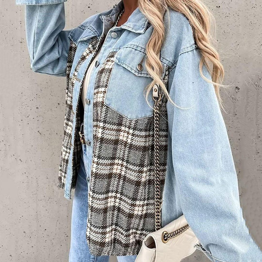 Kaia Plaid Contrast Jacket with Chest Pockets