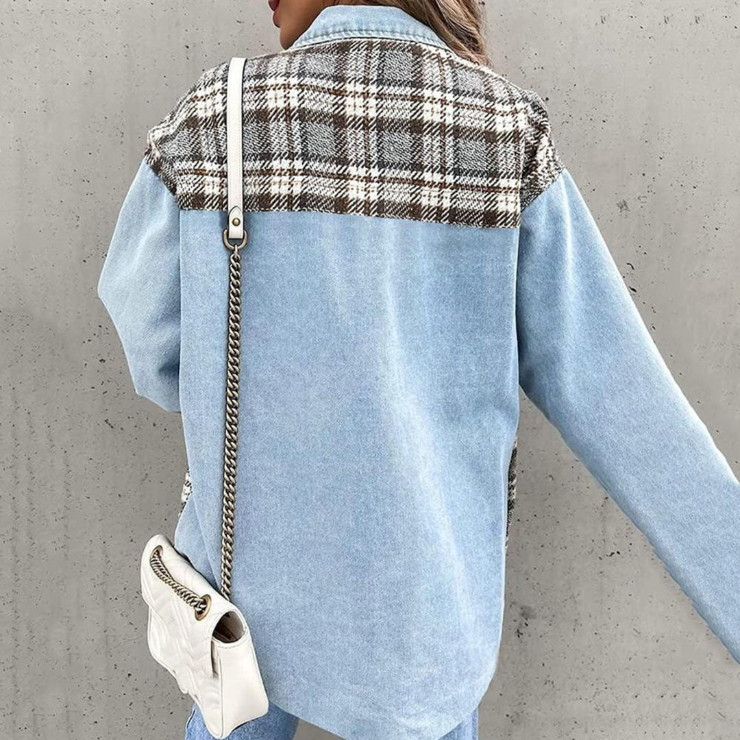 Kaia Plaid Contrast Jacket with Chest Pockets