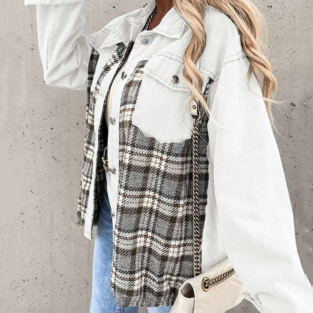 Kaia Plaid Contrast Jacket with Chest Pockets