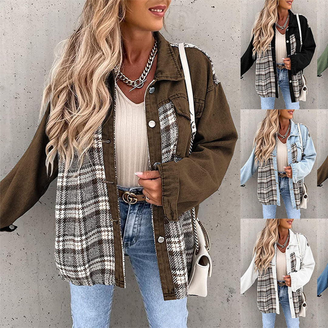 Kaia Plaid Contrast Jacket with Chest Pockets