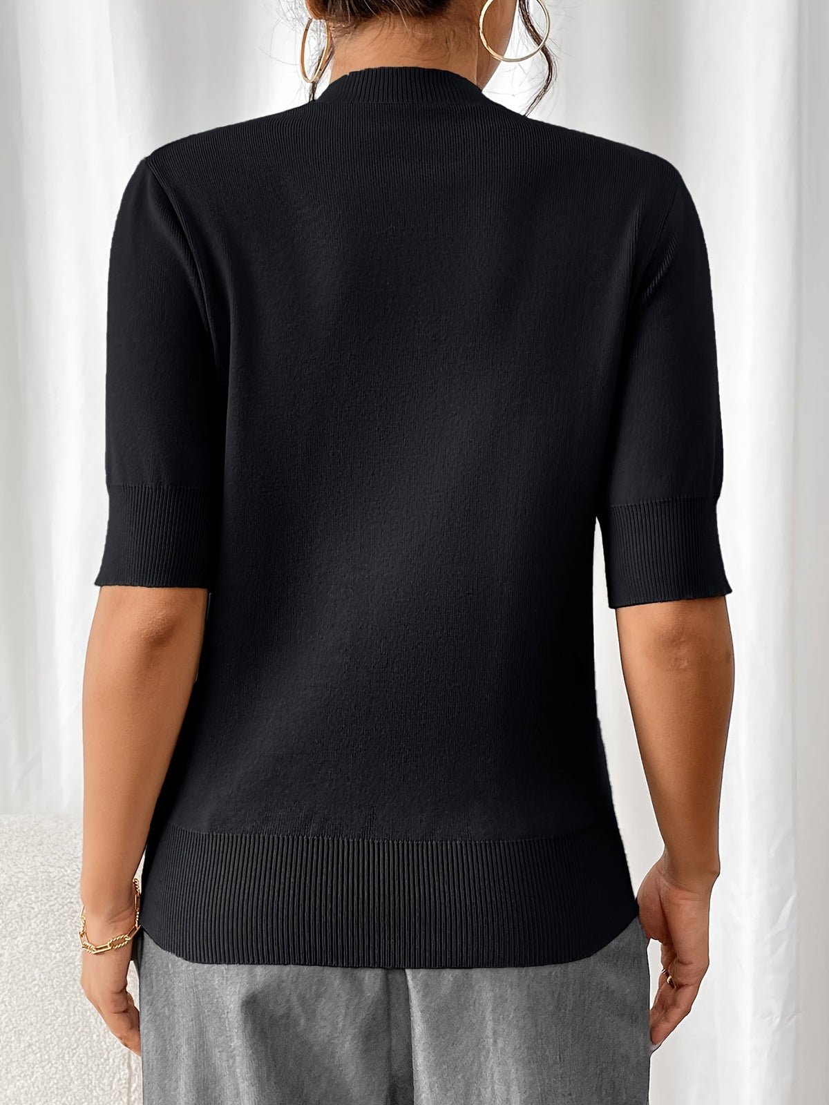 Katarina Knit Top with Mock Neckline and Elbow Sleeves