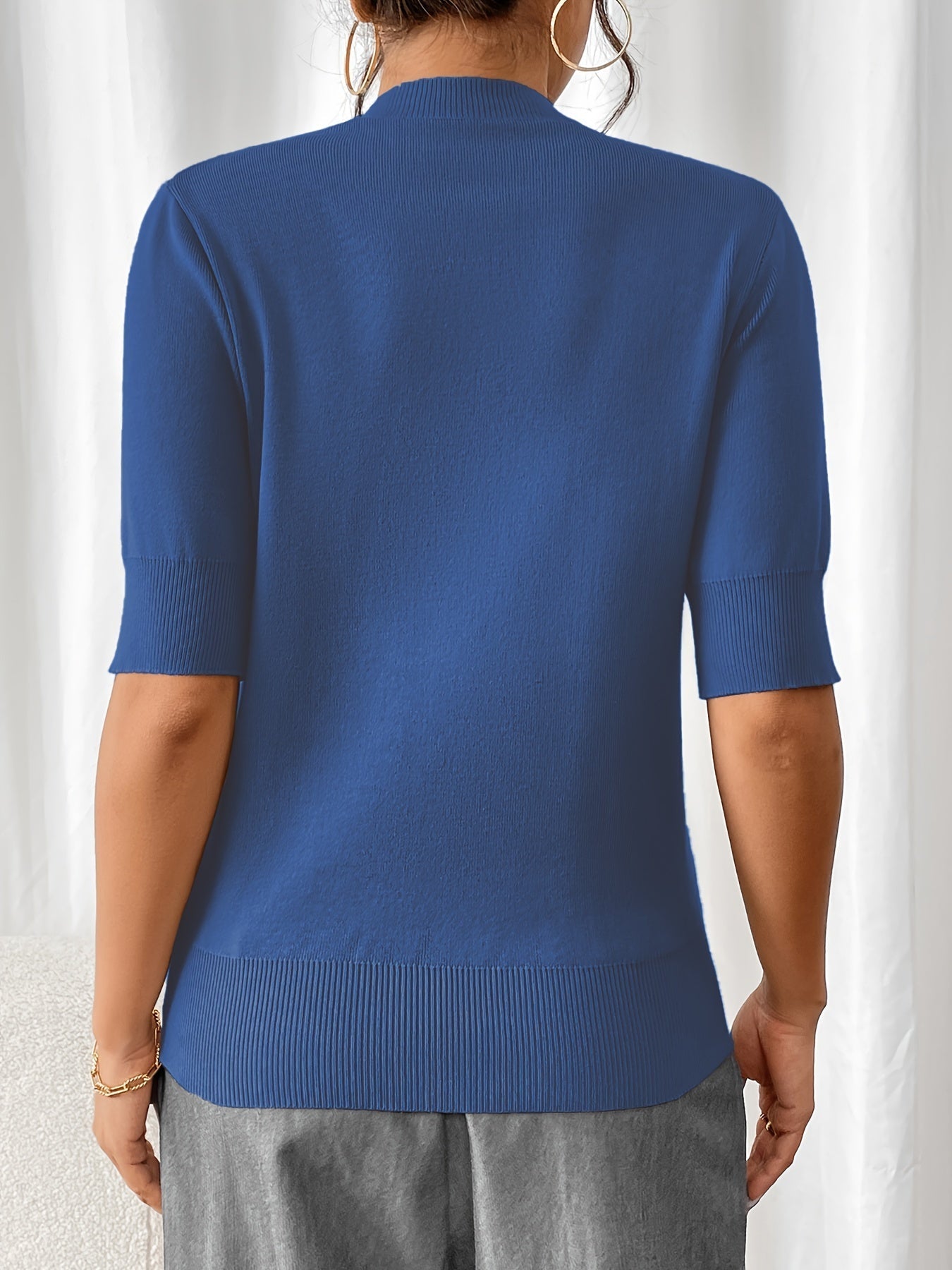 Katarina Knit Top with Mock Neckline and Elbow Sleeves