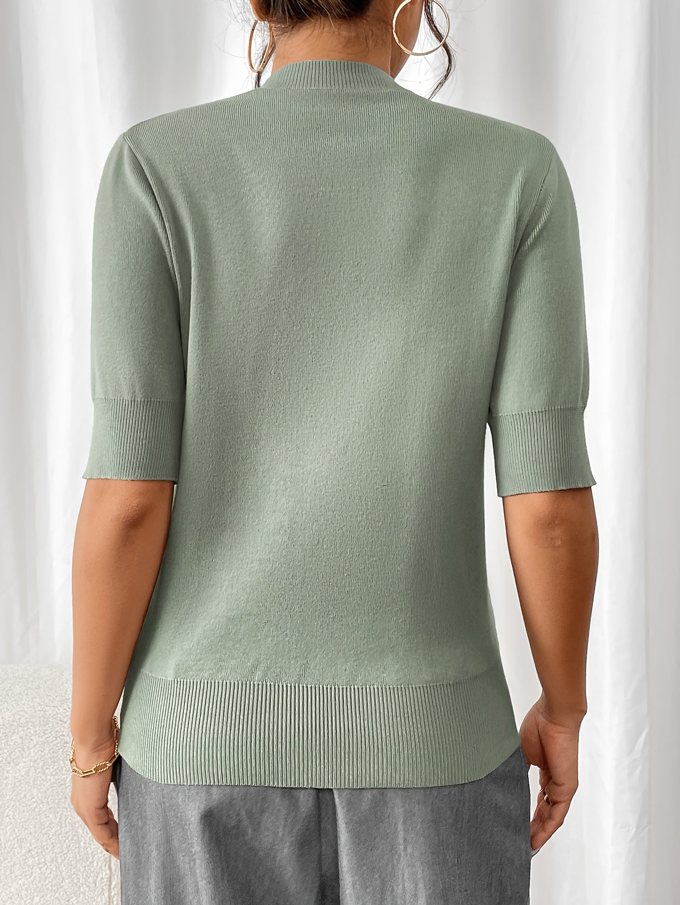 Katarina Knit Top with Mock Neckline and Elbow Sleeves
