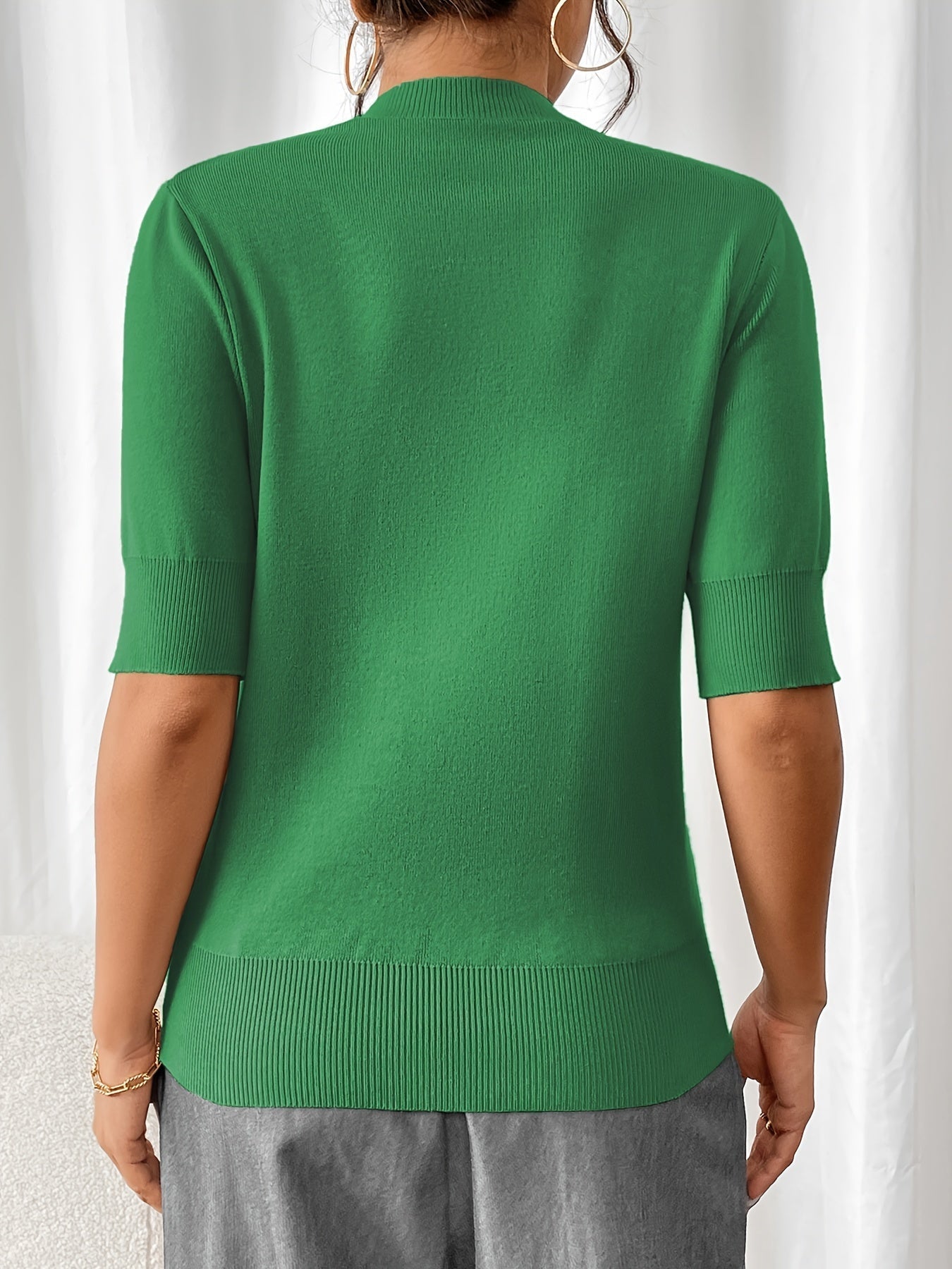 Katarina Knit Top with Mock Neckline and Elbow Sleeves