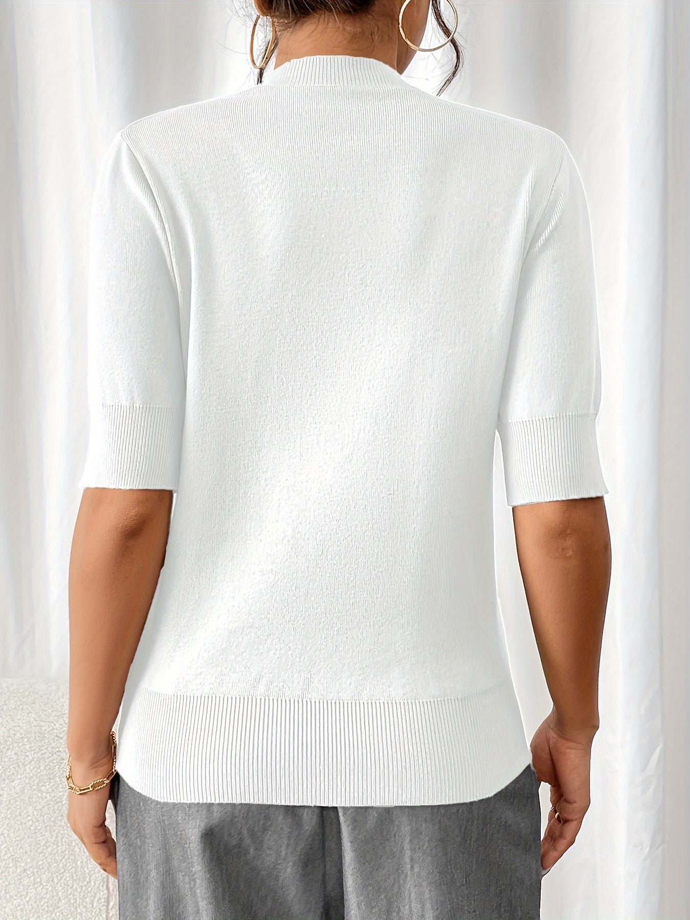 Katarina Knit Top with Mock Neckline and Elbow Sleeves